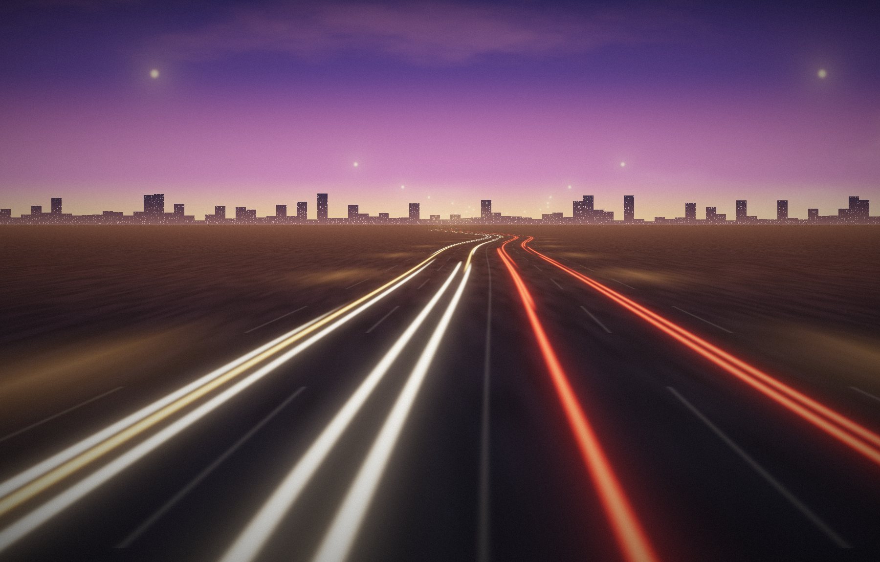Light trails on a highway at dusk